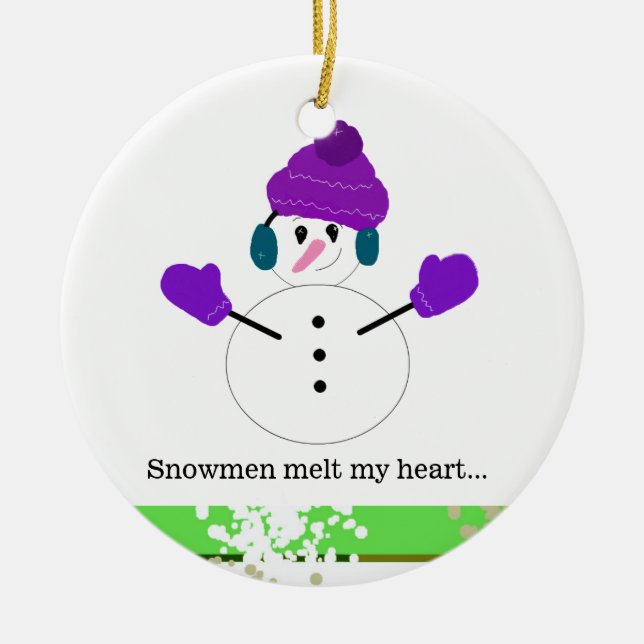 Schneemänner im Lila Melt Keramik Ornament (Vorne)