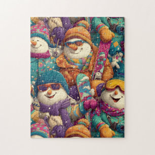Schneemänner in Designer-Skigewand auf den Pisten Puzzle