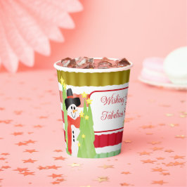 Schneemänner in Festtagsfarben Pappbecher