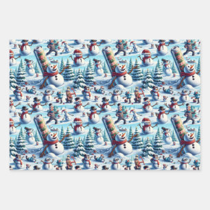 Schneemänner in verschiedenen erstaunlichen Szenar Geschenkpapier Set