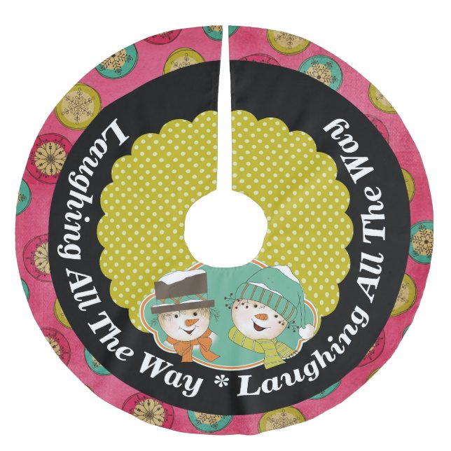 Schneemänner lachen auf dem ganzen Weg durch das U Polyester Weihnachtsbaumdecke (Vorderseite)