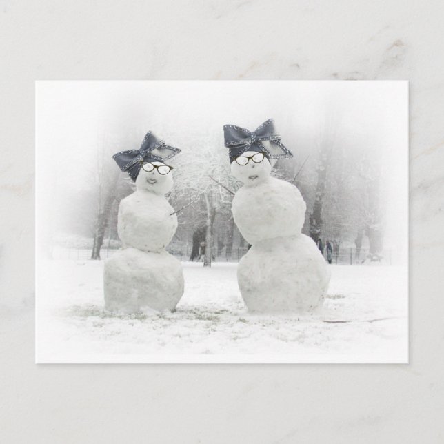 Schneemänner mit Big Bow Hats Postkarte (Vorderseite)
