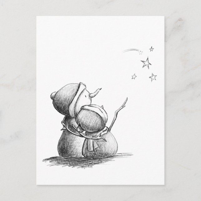 Schneemänner mit Blick auf die Sterne Postkarte Ho (Vorderseite)