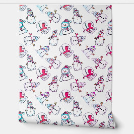 Schneemänner Rosa und Türkis Weihnachten Tapete