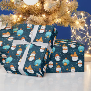Schneemänner Schnee Weihnachtsschmuck Blau Weihnac Geschenkpapier