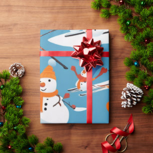 Schneemänner Skifahren Weihnachtsgeschenkpapier Geschenkpapier
