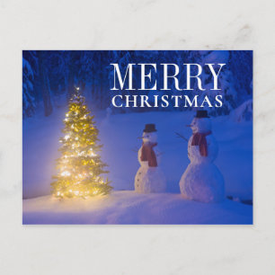 Schneemänner Stehend neben Weihnachtsbaum Feiertagspostkarte