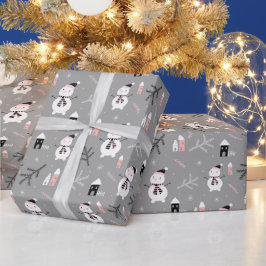 Schneemänner und Häuser Weihnachtswrapping Paper Geschenkpapier