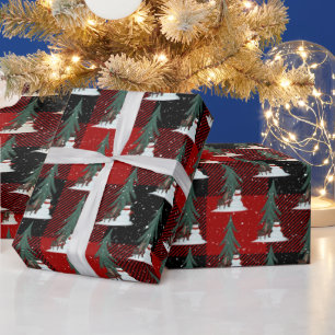 Schneemänner und Hirsche auf kariertem Geschenkpap Geschenkpapier