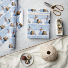 Schneemänner und Katzen in einem schneebedeckten F Geschenkpapier