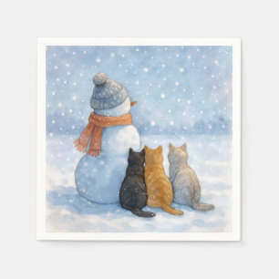 Schneemänner und Katzen in einem schneebedeckten F Serviette