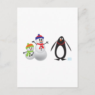 Schneemänner und Pinguin Postkarte