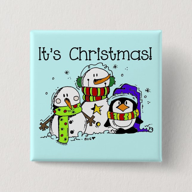 Schneemänner und Pinguine Weihnachten Button (Vorderseite)