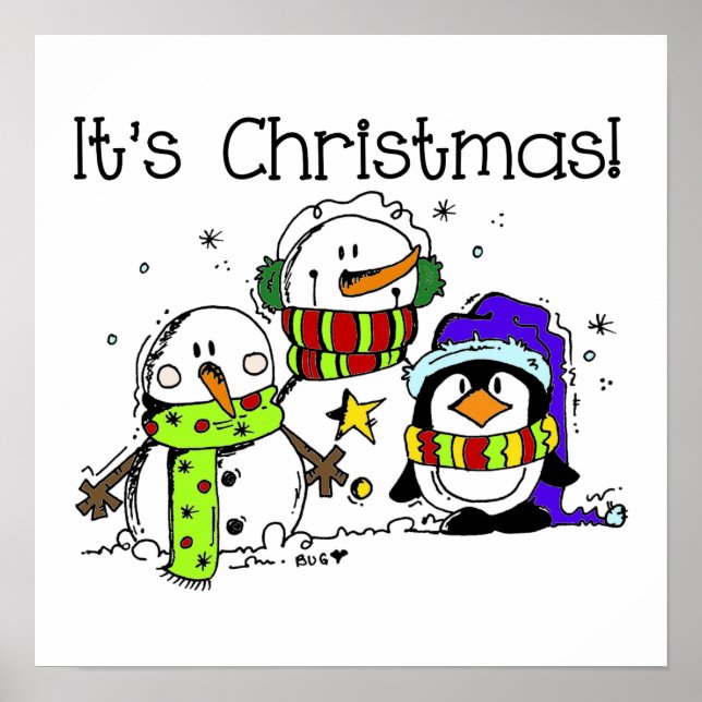 Schneemänner und Pinguine Weihnachten Poster (Vorne)