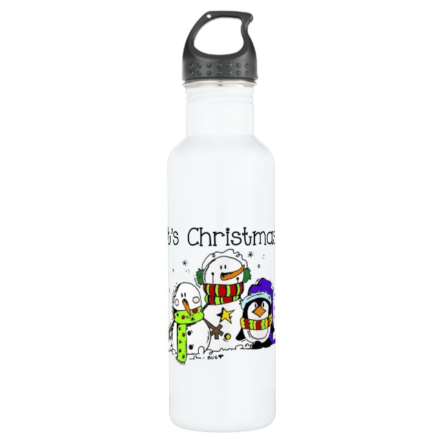 Schneemänner und Pinguine Weihnachten Trinkflasche (Vorderseite)