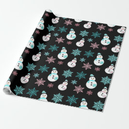 Schneemänner und Schneeflocken Aquamarin und rosa Geschenkpapier