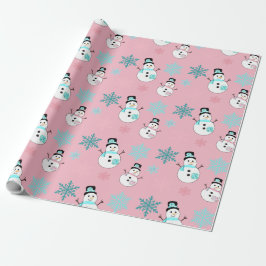 Schneemänner und Schneeflocken Aquamarin und rosa Geschenkpapier