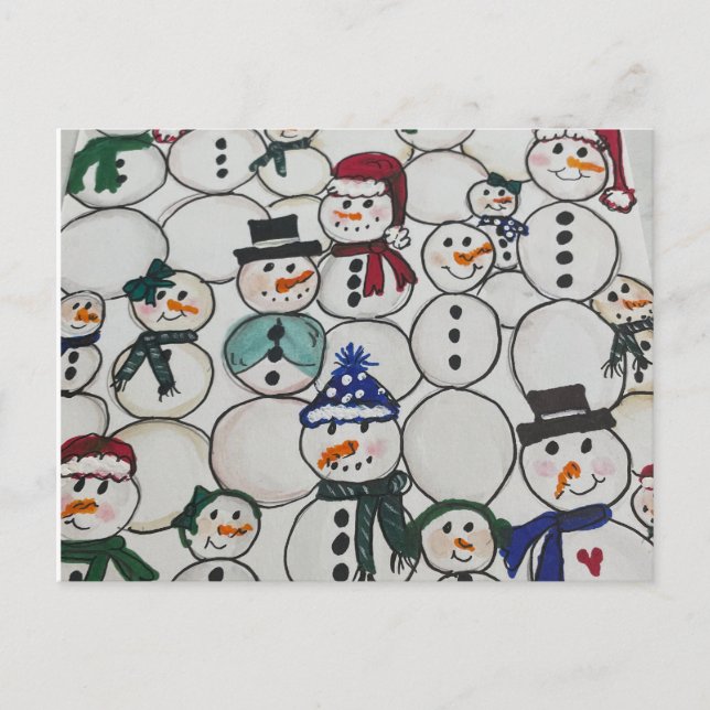 Schneemänner Weihnachten Schmuckhandgemälde Schnee Postkarte (Vorderseite)
