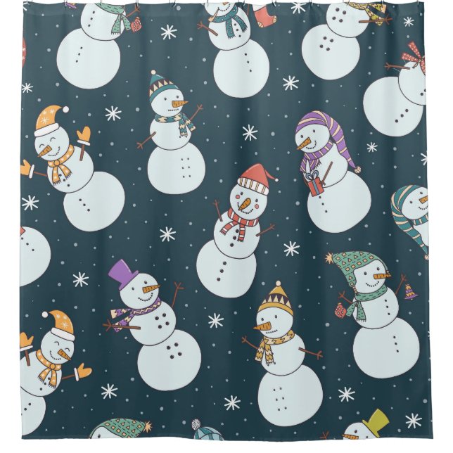 Schneemänner Weihnachten: Vintager Schneefall-Char Duschvorhang (Vorderseite)