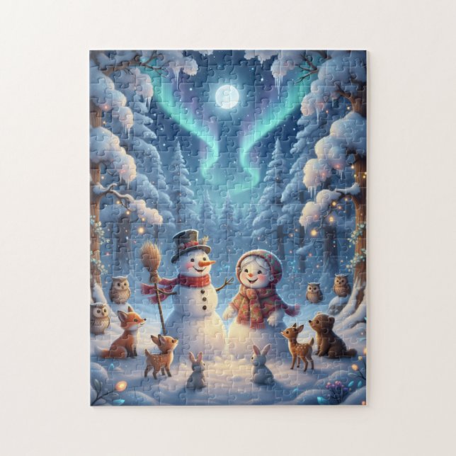 Schneemänner Winterwald Puzzle (Vertikal)