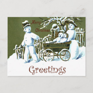 Schneemannfamilie auf dem Weg, Wintersaison, vinta Postkarte