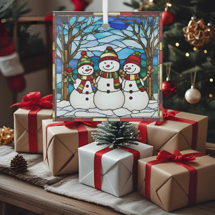 Schneemannfamilie Faux-Buntglas  Ornament Aus Glas
