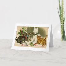 SCHNEEMASCHINE Katze Schnee VINTAGE WEIHNACHTSKART