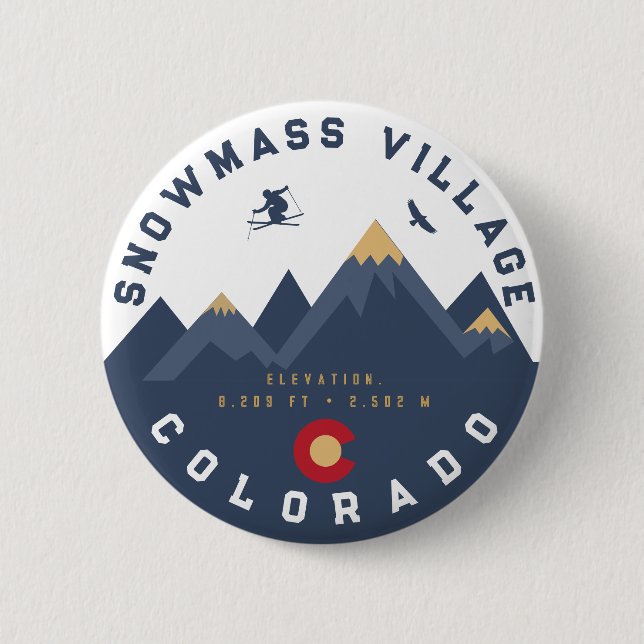 Schneemasse Colorado Flag Retro Sunset Ski Souveni Button (Vorderseite)
