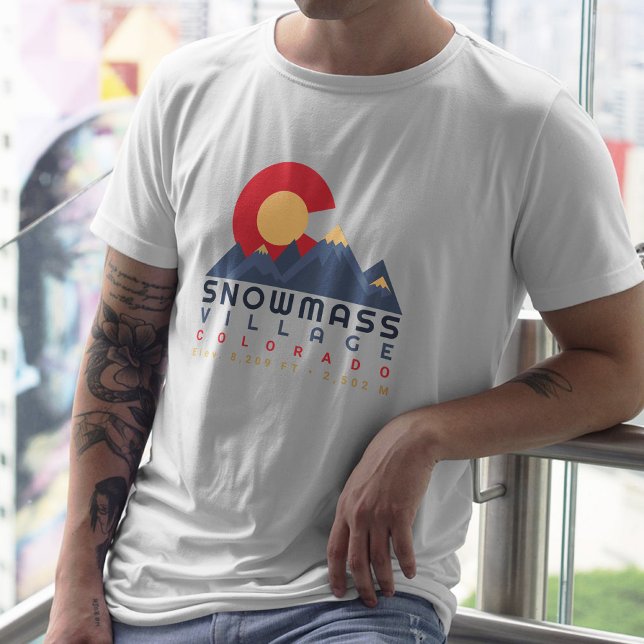 Schneemasse Colorado Flag Retro Sunset Ski Souveni T-Shirt (Von Creator hochgeladen)