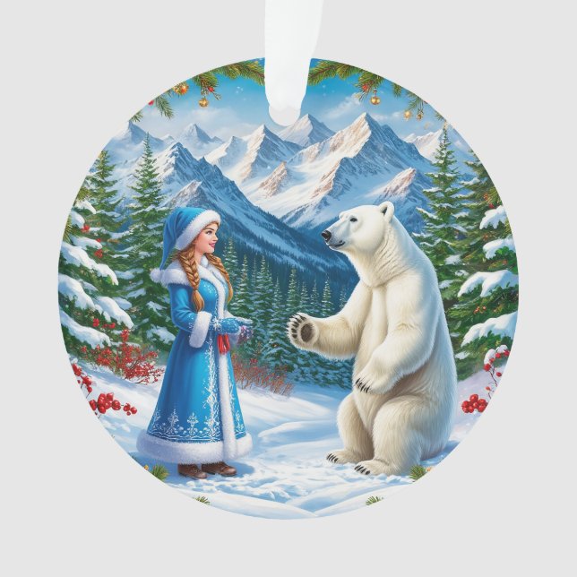 Schneemeister mit festlicher Dekoration und Eisbär (Vorderseite)