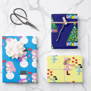 Schneemenschen, Weihnachtsbaum, Kinder & Liebe: Geschenkpapier Set