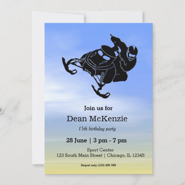 Schneemobil Einladung (Vorderseite)