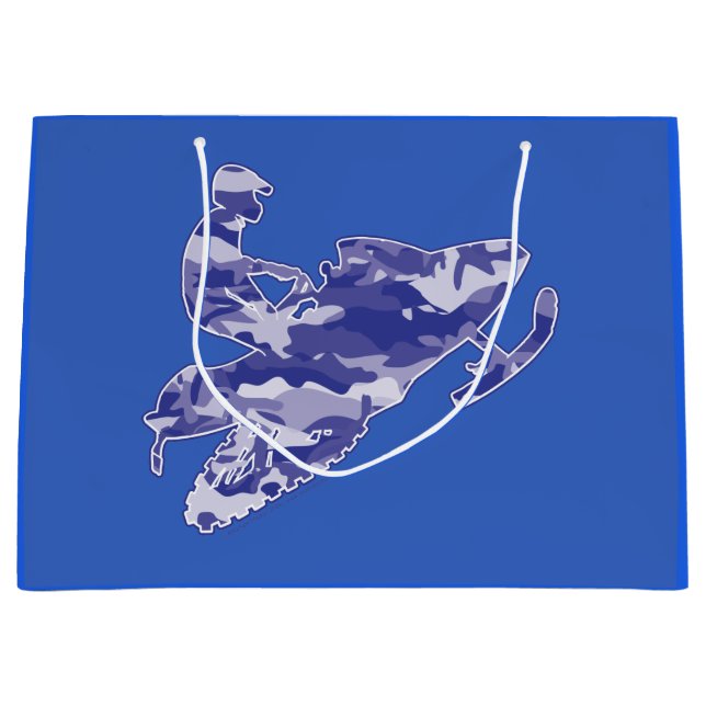 Schneemobil in Tarnblau Große Geschenktüte (Vorderseite)