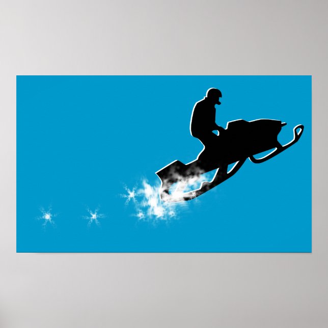 Schneemobil. Pulverschnee. Poster (Vorne)