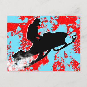 Schneemobil. Pulverschnee. Postkarte