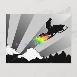 Schneemobil. Schneeweg. Postkarte