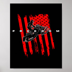 Schneemobil Sled Freedom Us Flag Adventure Winter Poster
