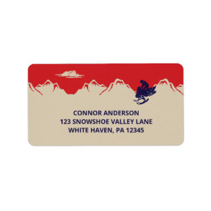 Schneemobil und Rücksendeadresse der Berge Adressaufkleber