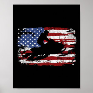 Schneemobil Vintage-amerikanische Flagge Poster