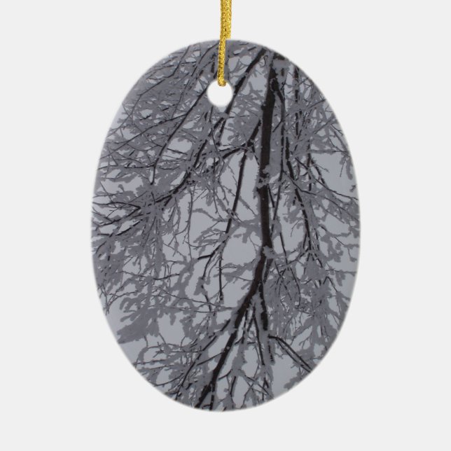 Schneemuster in den Bäumen Keramik Ornament (Vorne)