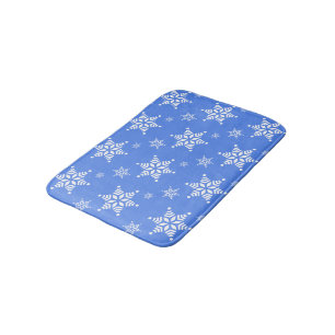 Schneemuster, Weiße Schneeflocken, Schnee, Blau Badematte