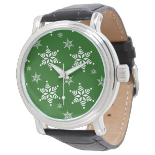 Schneemuster, Weiße Schneeflocken, Schnee, Grün Armbanduhr