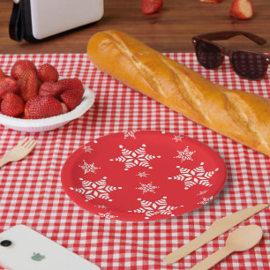 Schneemuster, Weiße Schneeflocken, Schnee, Rot Pappteller