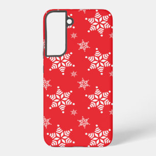 Schneemuster, Weiße Schneeflocken, Schnee, Rot Samsung Galaxy Hülle