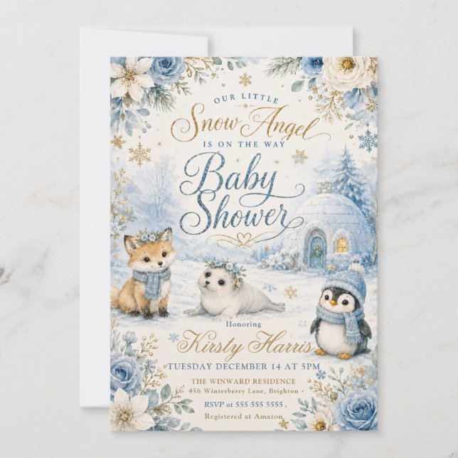 Schneengel-Baby-Party Einladung (Vorderseite)