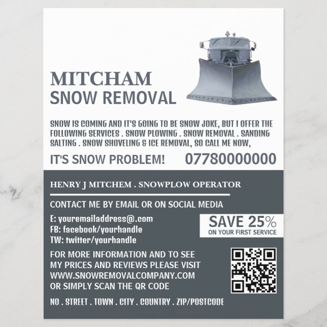 Schneepflug, Schneeentfernungsfirmenwerbung Flyer (Vorne)