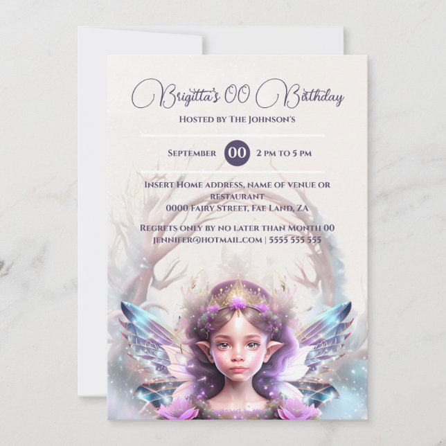 Schneeprinzessin Rosa Fee magisch verzaubert Winte Einladung (Vorderseite)