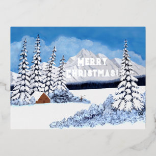 Schneereiche Winter-Silberfolie-Weihnachtskarte Folien Feiertagspostkarte