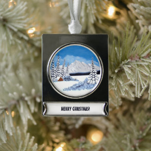 Schneereicher Winter Banner-Ornament Silber