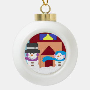 Schneereicher Winter: Keramik Kugel-Ornament